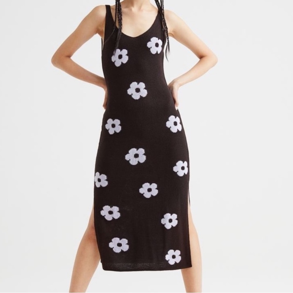 Black tank knit dress with flowers